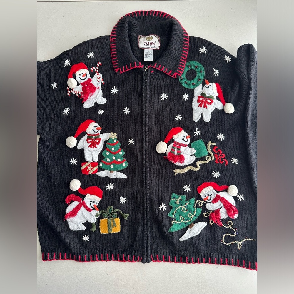 TIARA Vintage Festive Christmas Holiday Knit Cardigan Sweater Women’s Size XL - Picture 4 of 10